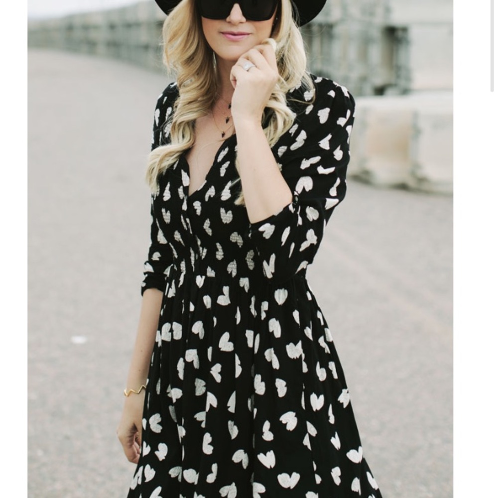 Anthropologie Black Dress with White Heart Print